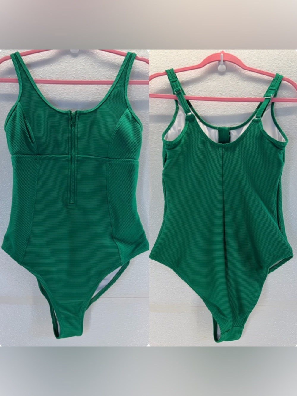 Cupshe Green Ribbed One Piece Swimsuit Size‎ L NWT Zip Front - Picture 12 of 17